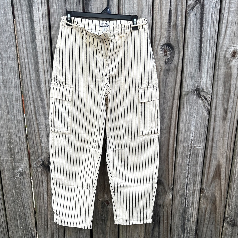 Future Collective Striped Cream Cargo Pants